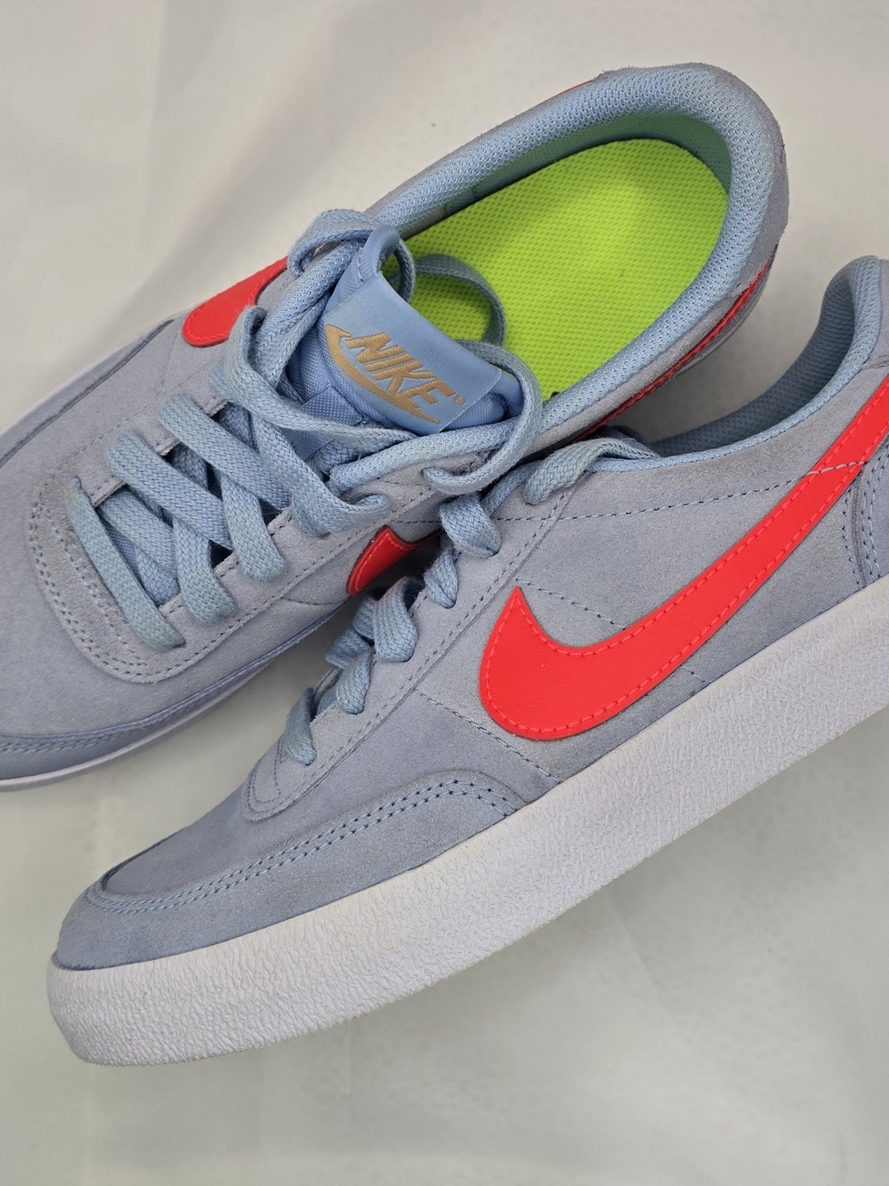 Nike Kids Kill Shot 2 Light Blue Suede Sneakers with Neon Swoosh